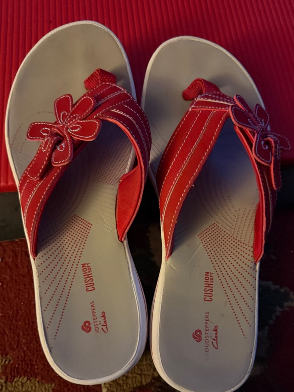 Clarks Red Floral Strap Cushioned Sandals